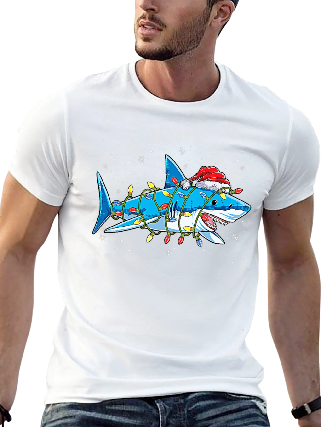Christmas Shark T-Shirt with Holiday Lights