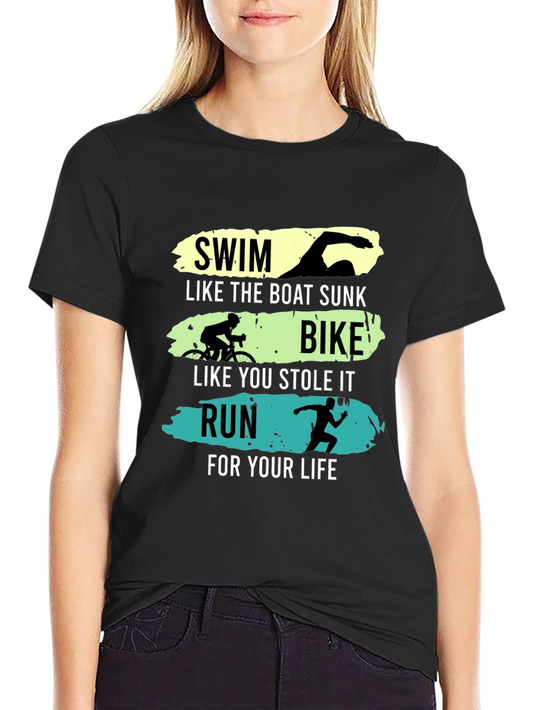 Triathlon Black Graphic Tee - Swim Bike Run