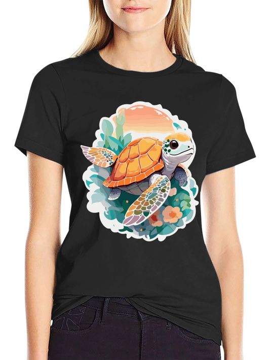Turtle Graphic Print Black T-Shirt