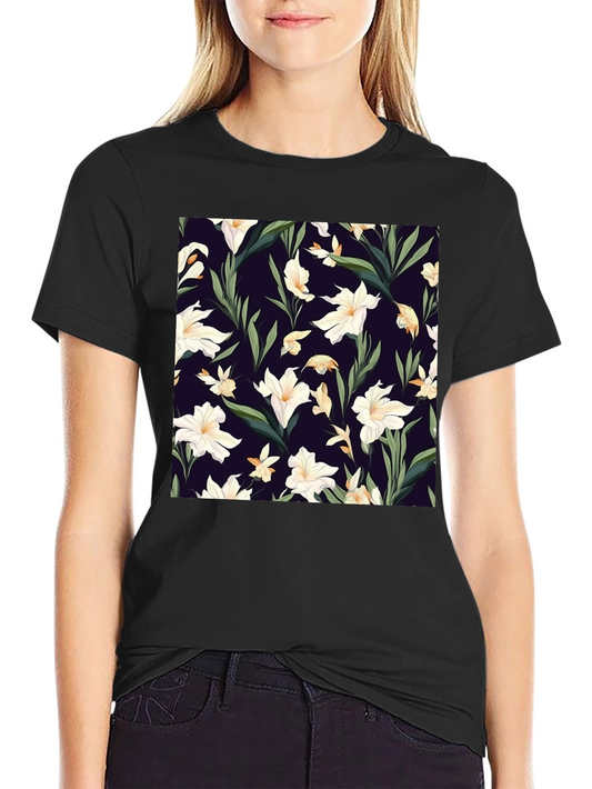 Floral Patterned Black T-Shirt