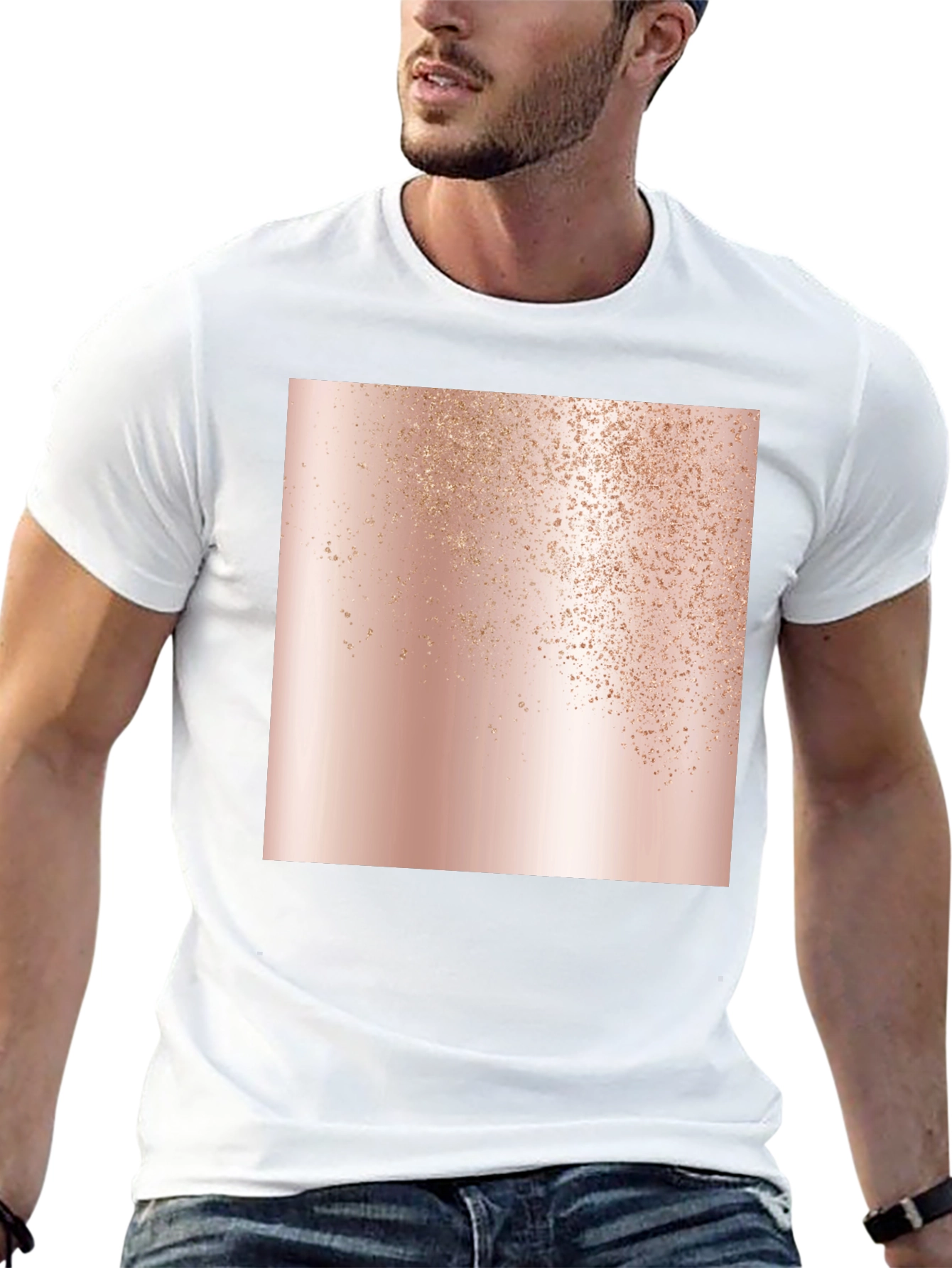 Stylish Black Tee with Abstract Rose Gold Graphic