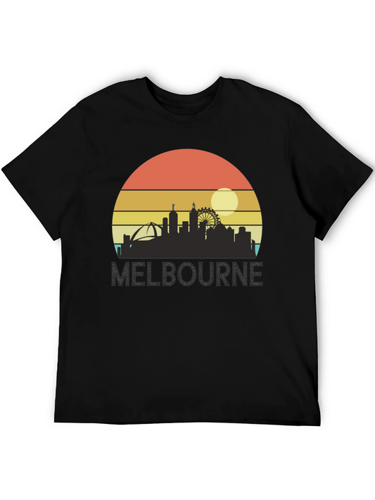 Melbourne Skyline T-Shirt - Retro Sunset Design