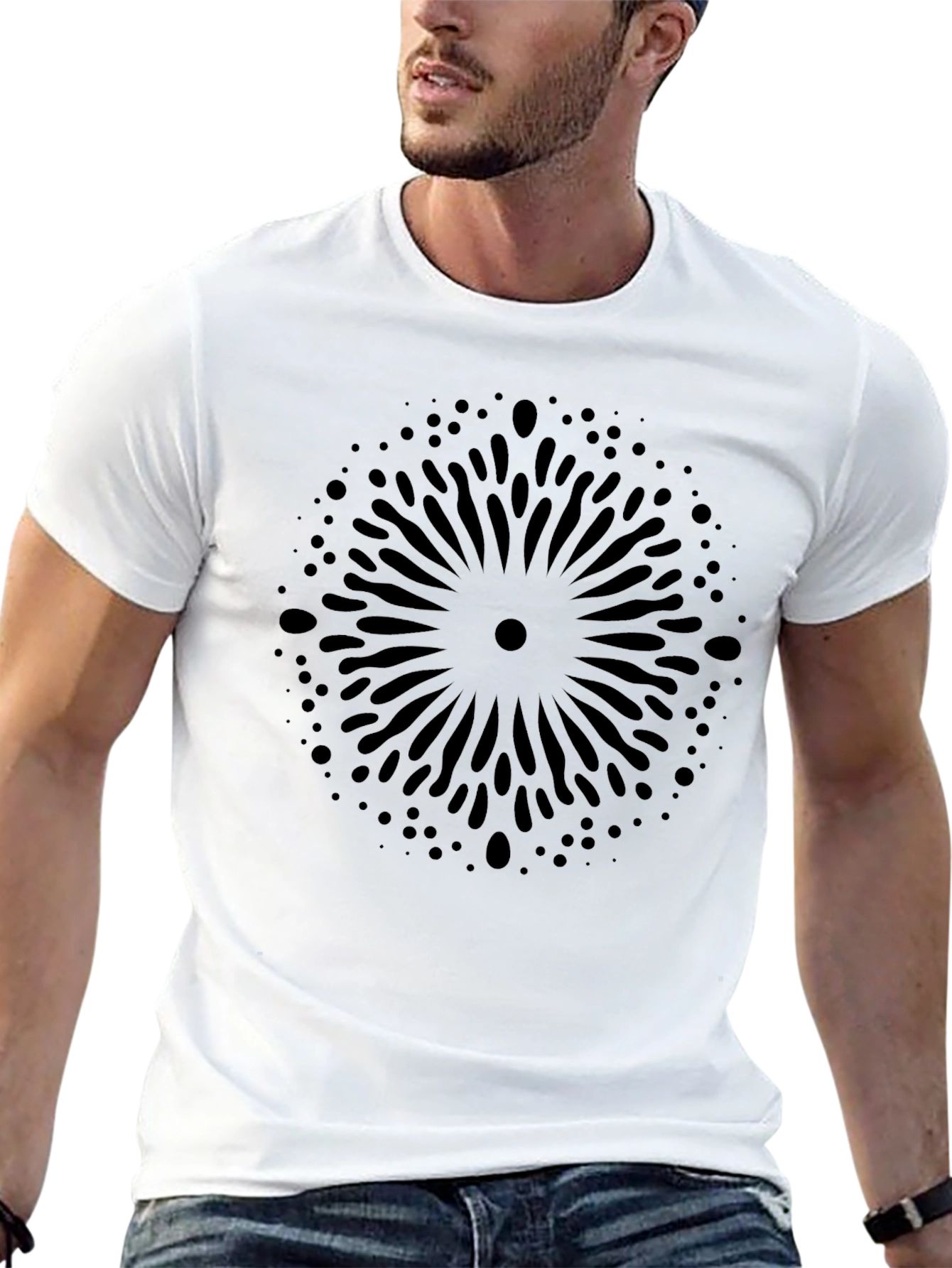 Stylish Black Graphic Tee - Abstract Burst Design