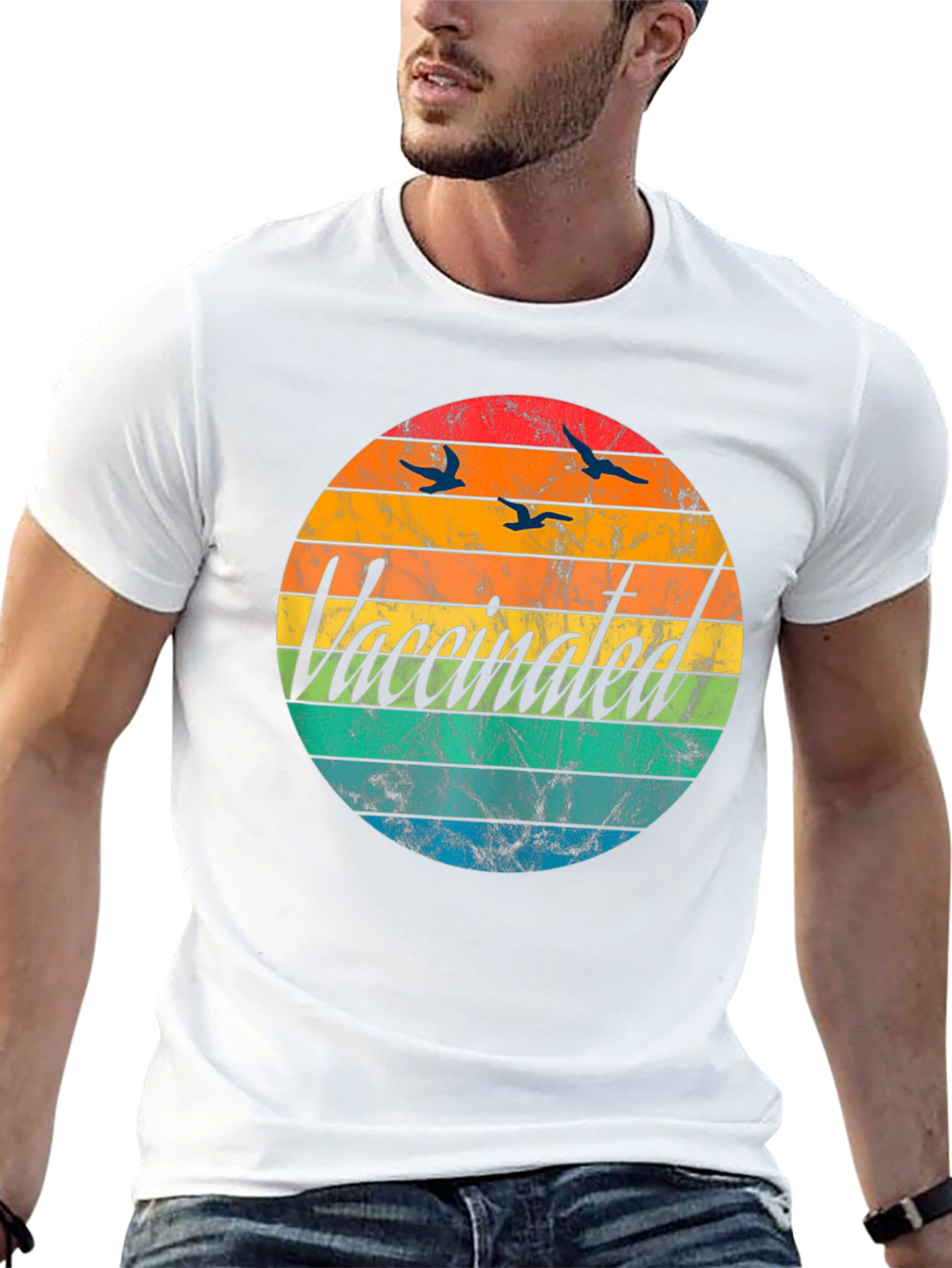 Vaccinated Retro Sunset Graphic T-Shirt