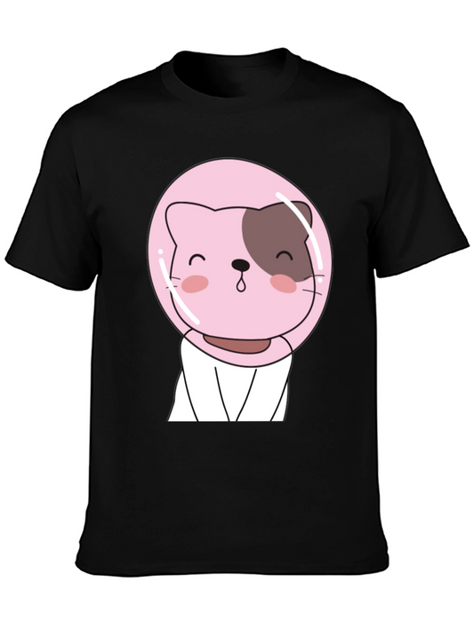 Cute Astronaut Cat T-Shirt - Black Graphic Tee