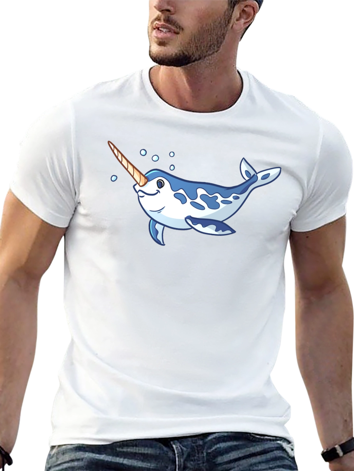 Narwhal Graphic Print Black T-Shirt