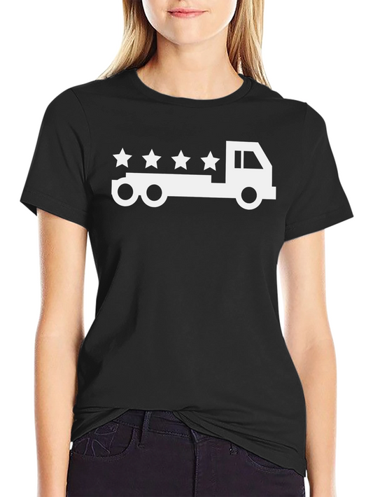Trucker Tee - Black Cotton Truck & Stars Graphic T-Shirt