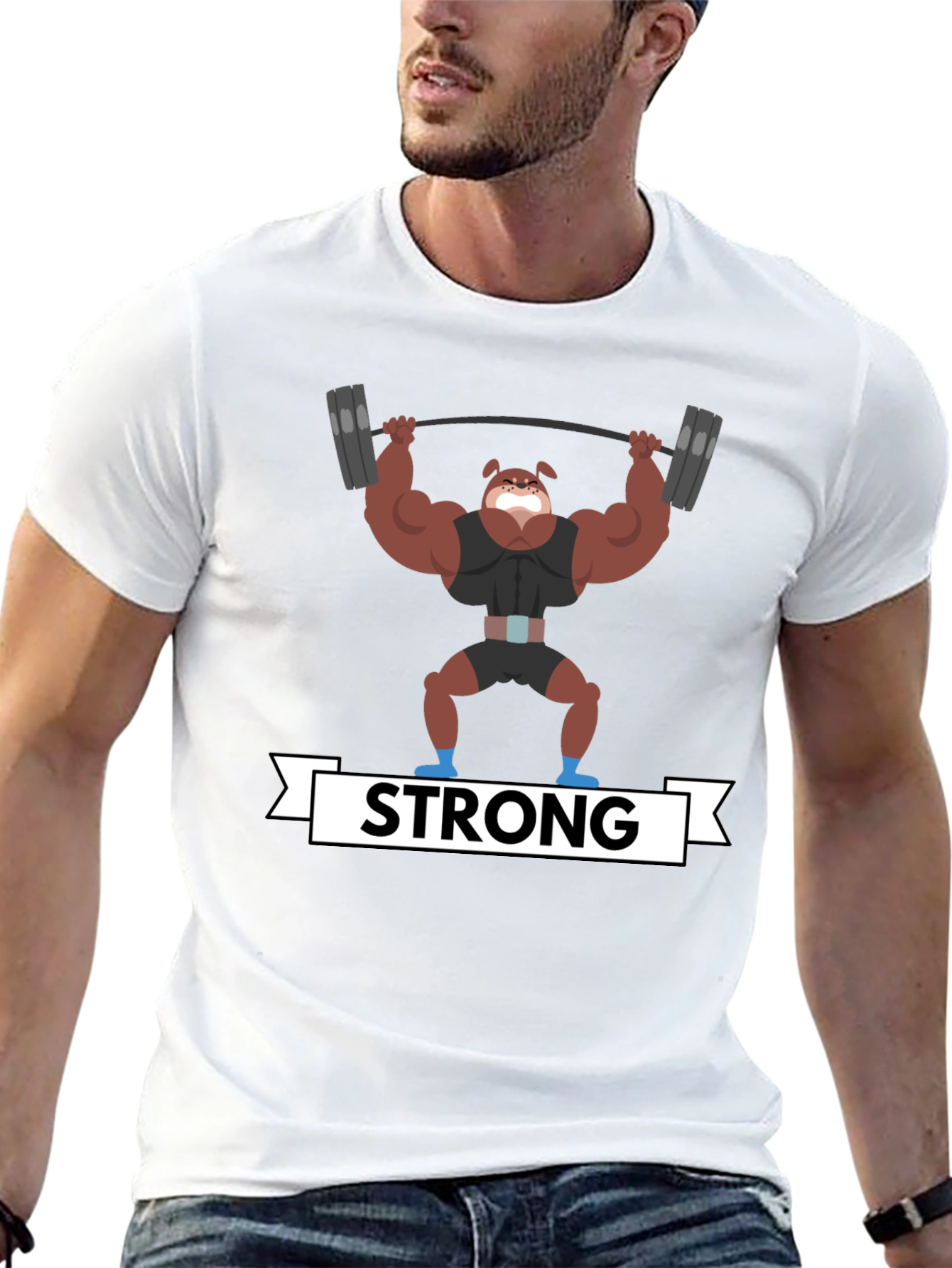 Strong Dog Lifting Weights Graphic T-Shirt