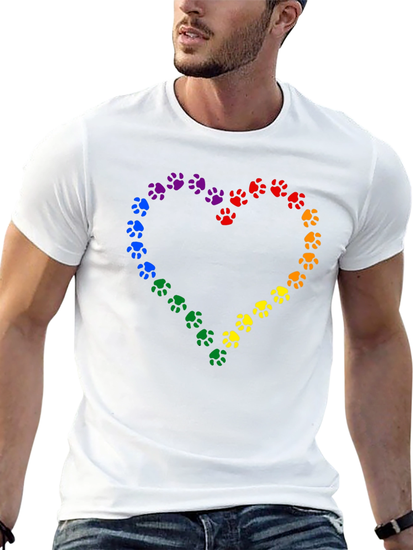 Rainbow Paw Print Heart Black T-Shirt
