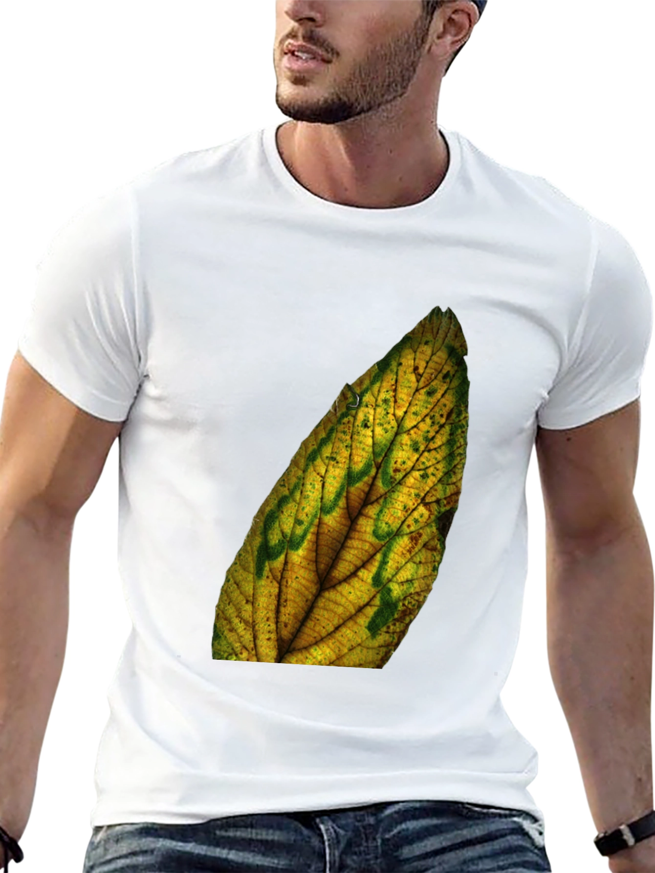 Leaf Print Black Tee - Nature Inspired Style