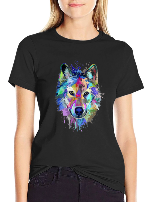 Colorful Wolf Graphic T-Shirt - Artistic Animal Tee