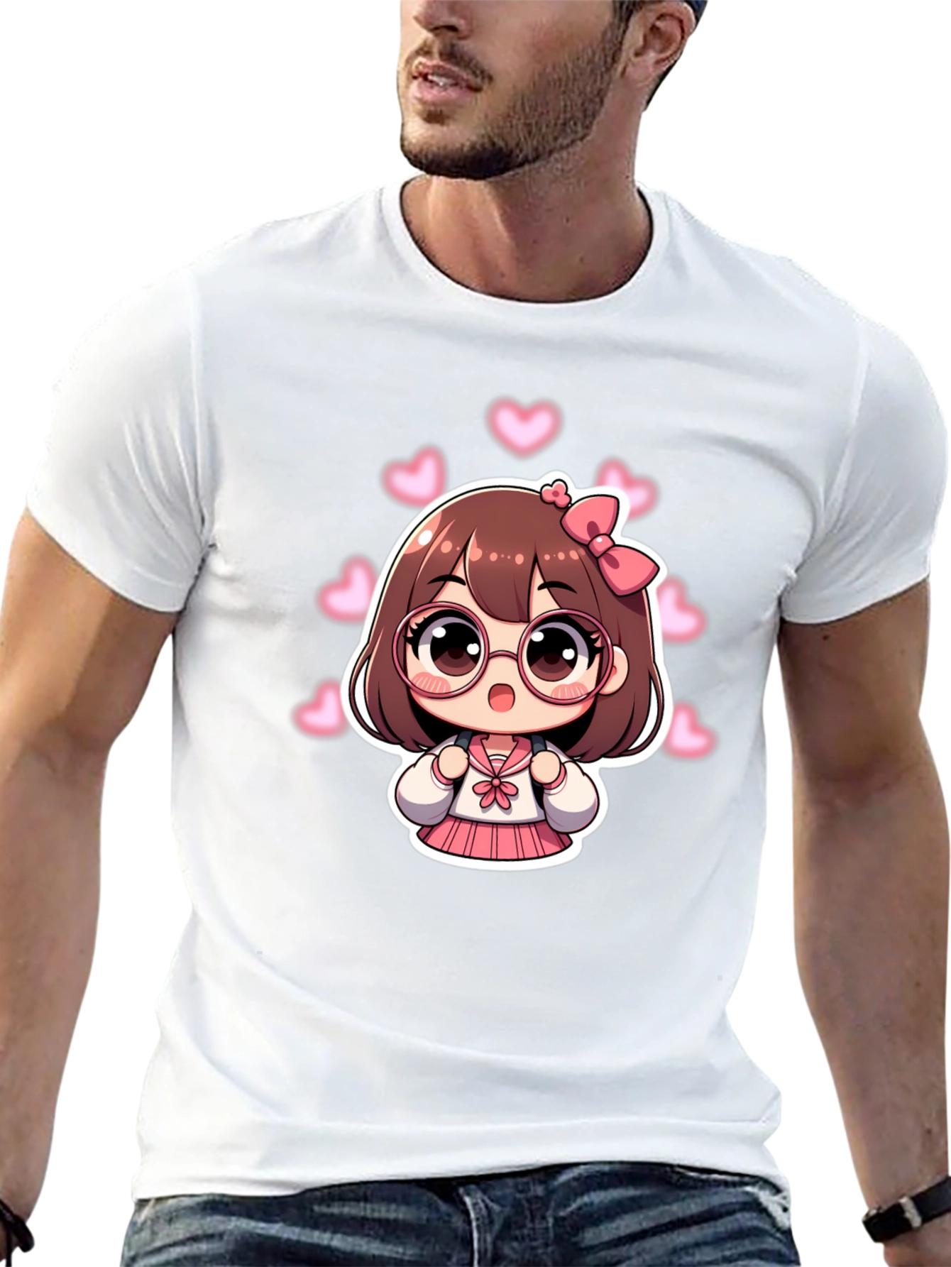 Kawaii Anime Girl Black T-Shirt