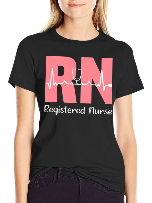 RN Registered Nurse T-Shirt - Stethoscope Heartbeat Design