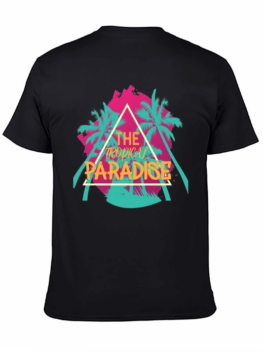 Tropical Paradise Graphic Tee - Black Cotton T-Shirt