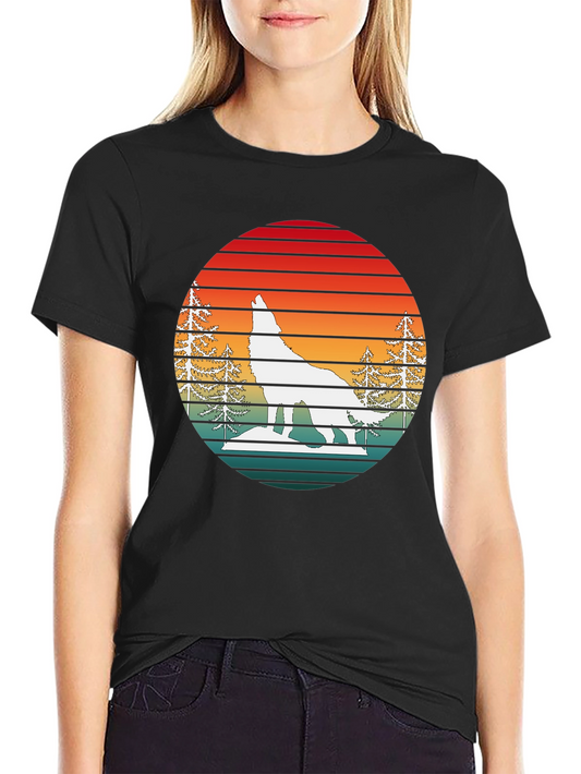 Retro Sunset Wolf Graphic T-Shirt
