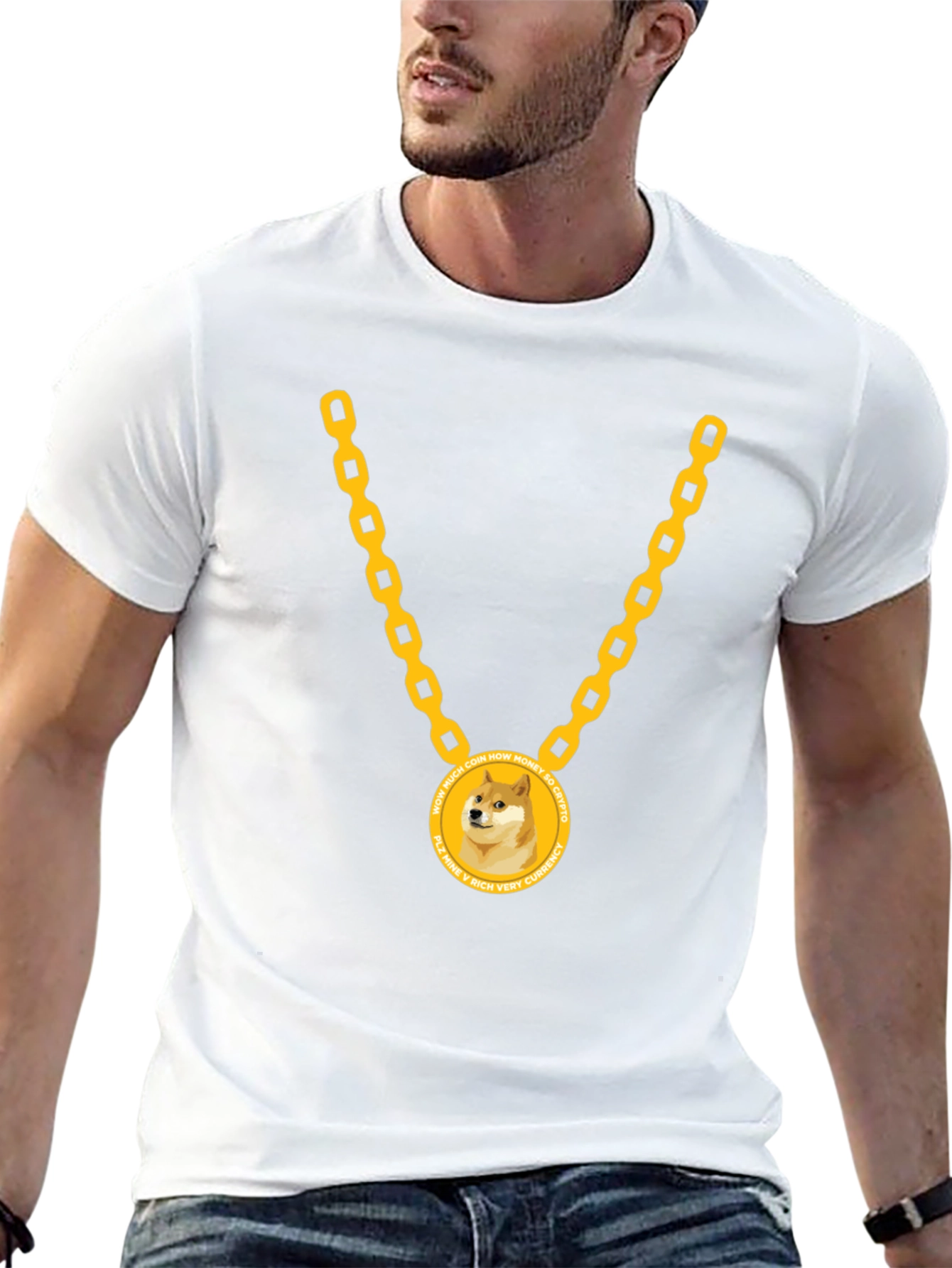 Doge Coin Gold Chain Black T-Shirt