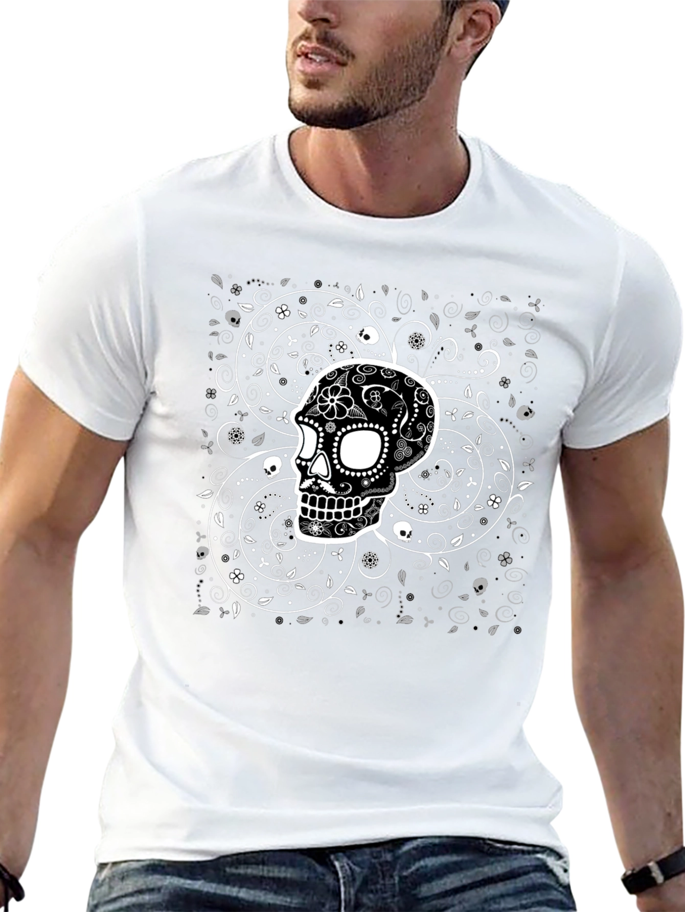 Sugar Skull Graphic Print Black T-Shirt