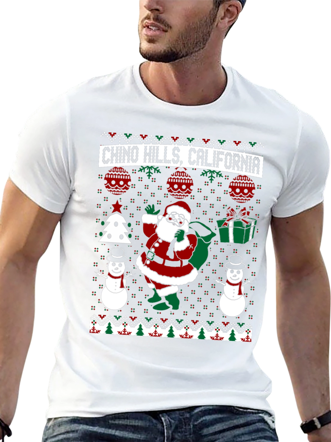 Chino Hills California Santa Ugly Christmas T-Shirt