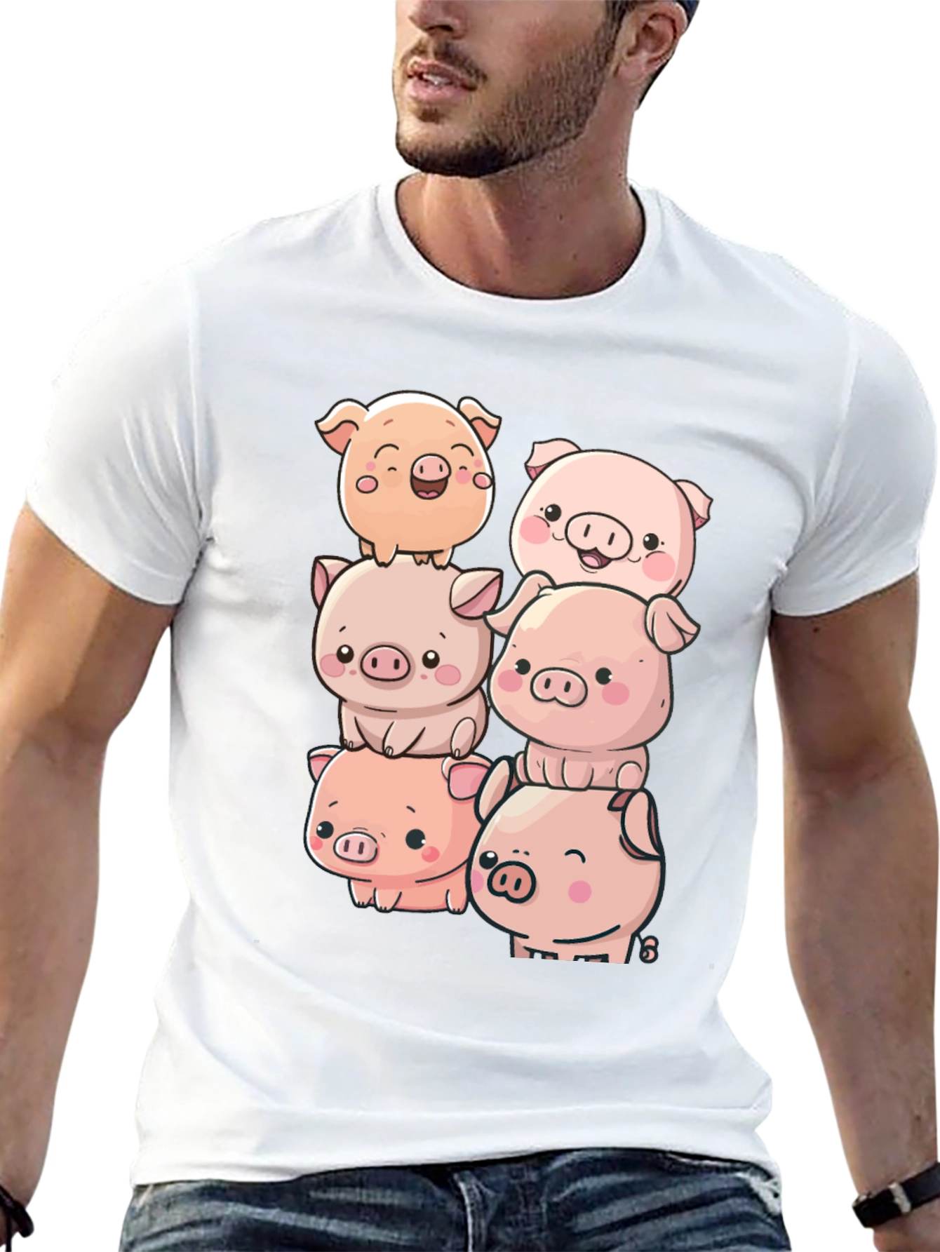 Cute Piglet Stack Black T-Shirt