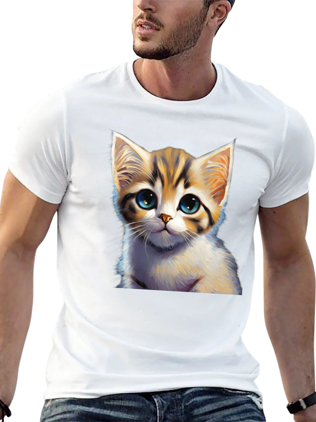 Cute Kitten Graphic Print Black T-Shirt