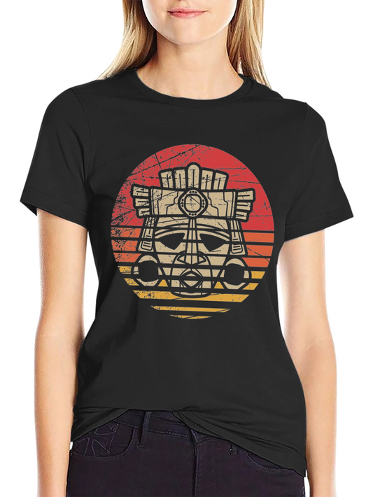 Aztec Mask Graphic Tee - Retro Sunset Style