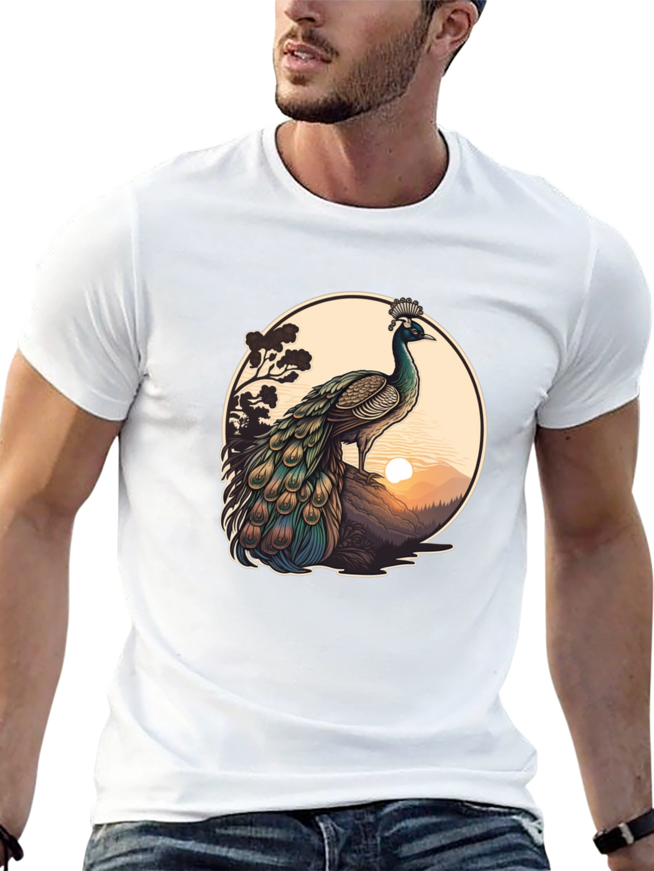 Peacock Graphic Tee - Nature Inspired Design