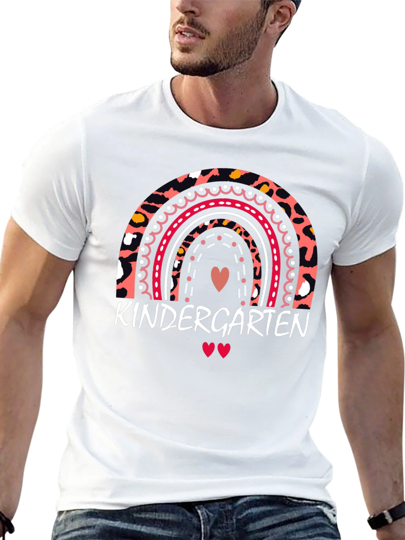Kindergarten Rainbow Leopard Print Teacher T-Shirt