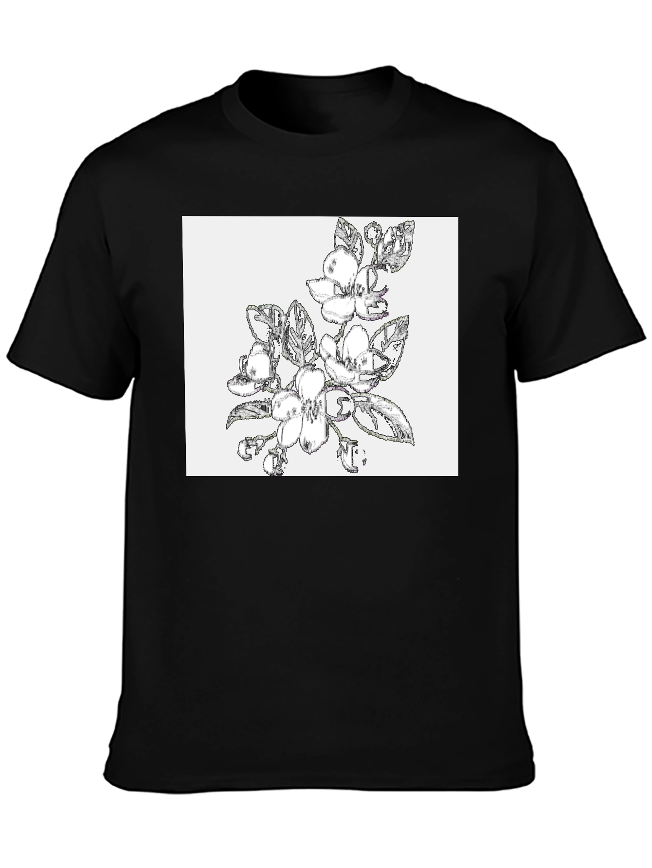 Floral Sketch Graphic Black T-Shirt