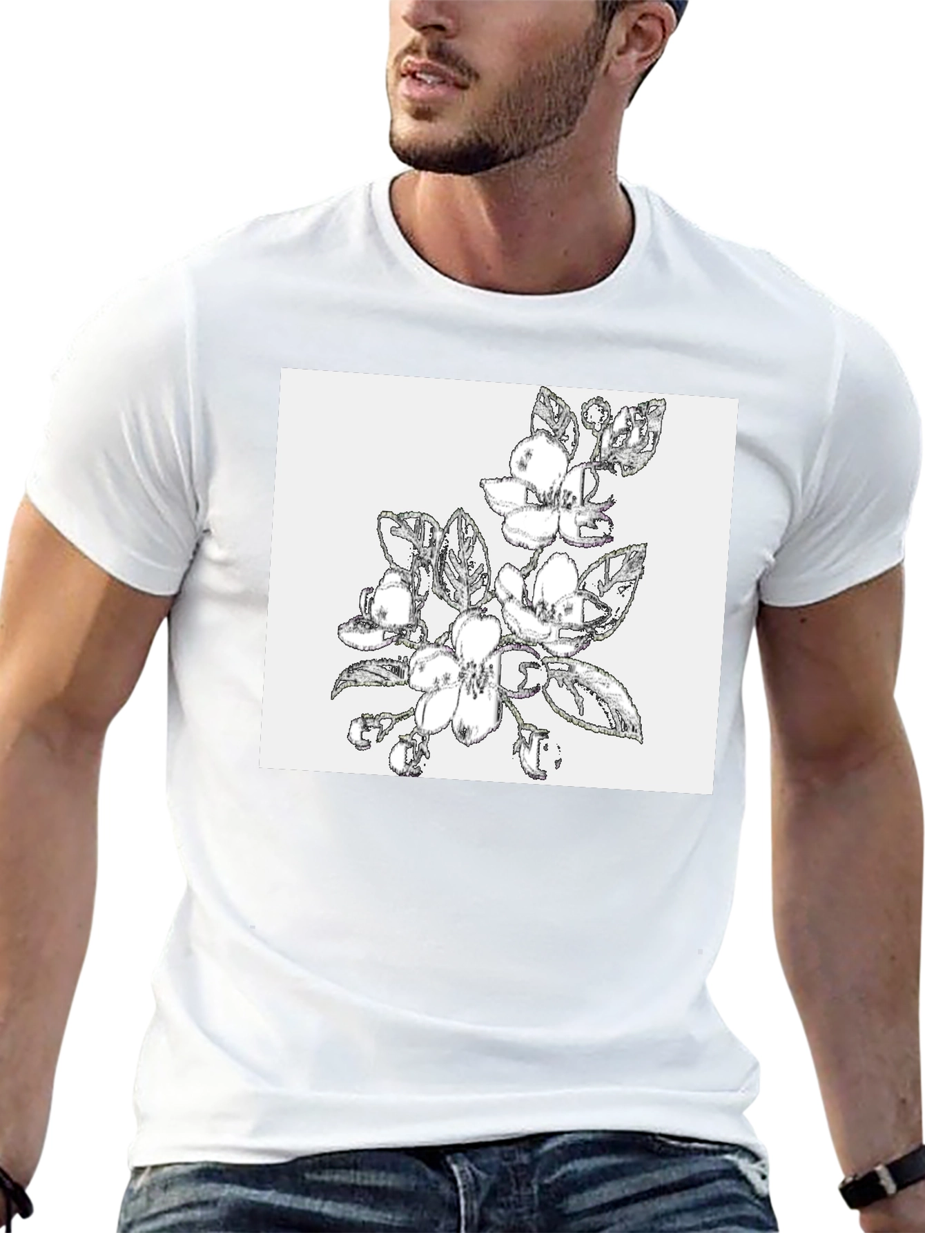 Floral Sketch Graphic Black T-Shirt