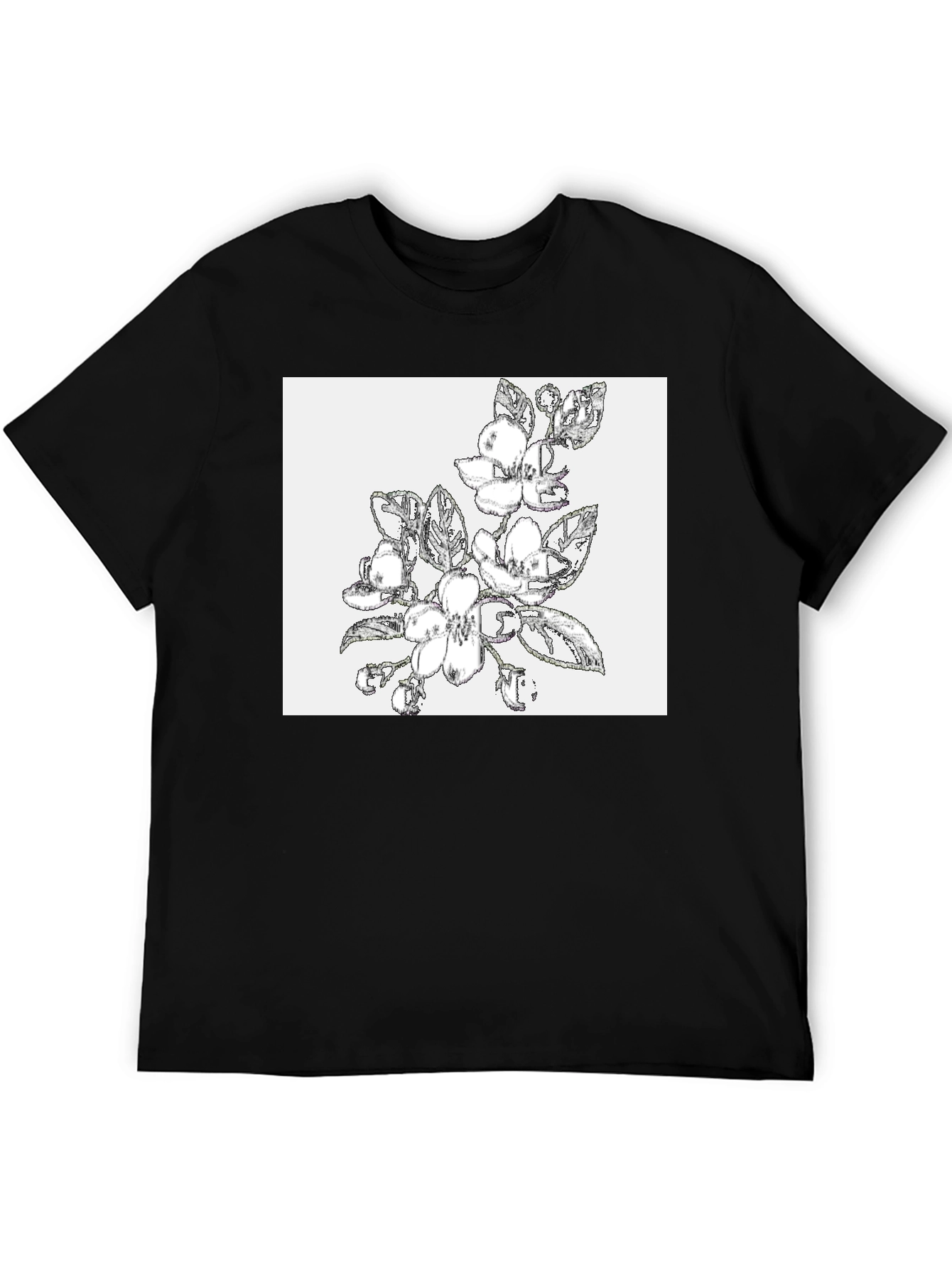 Floral Sketch Graphic Black T-Shirt