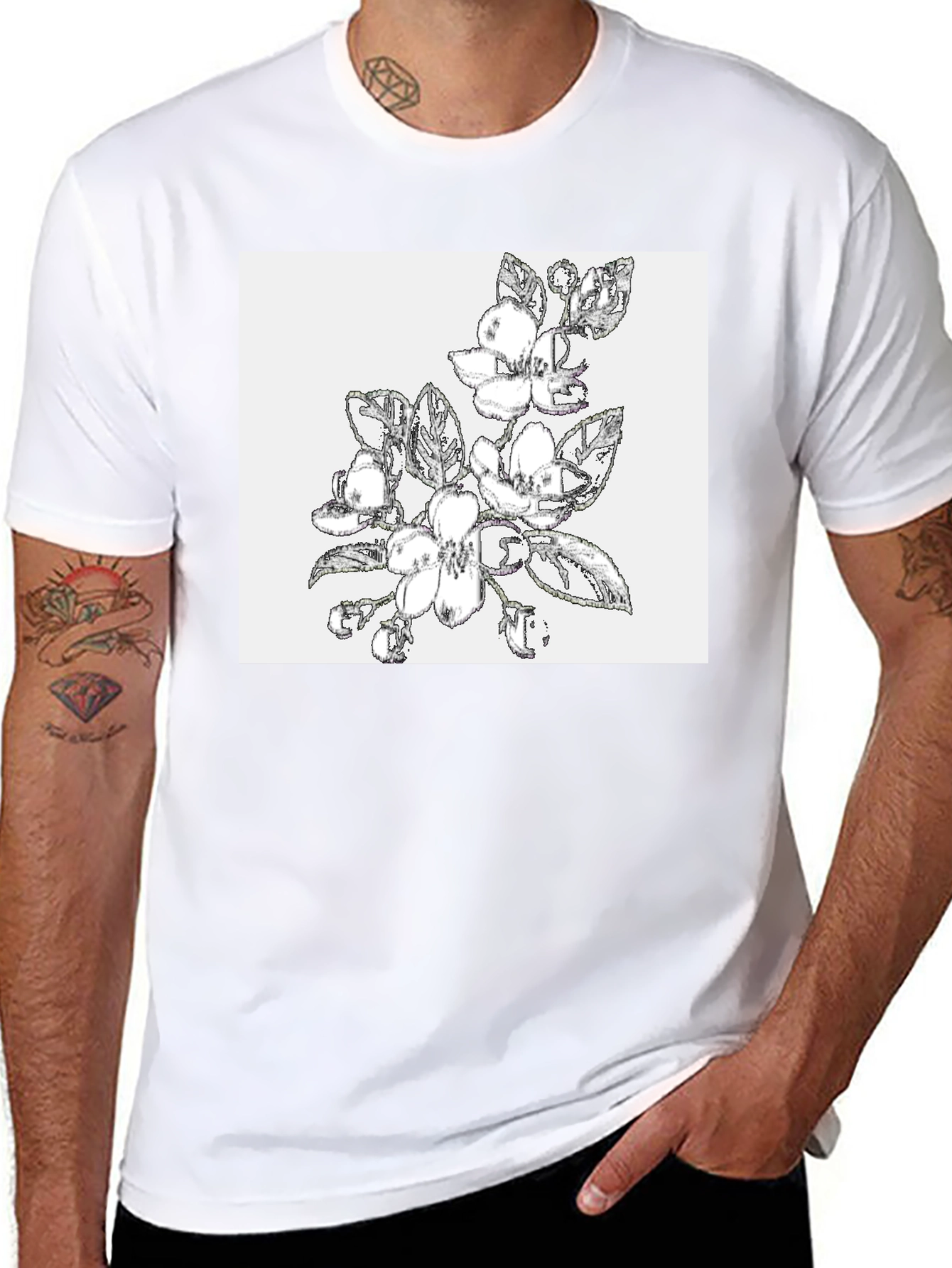 Floral Sketch Graphic Black T-Shirt