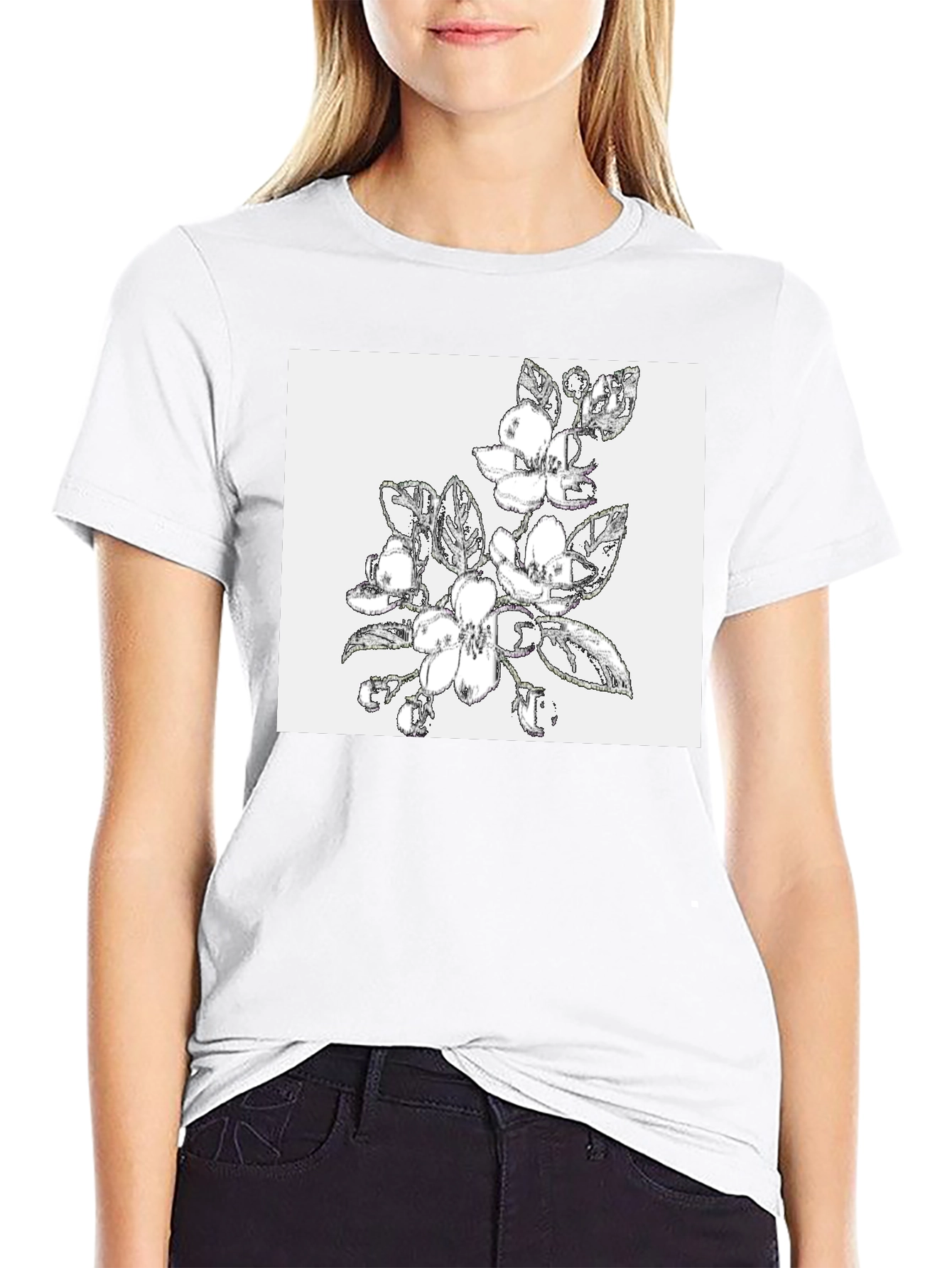 Floral Sketch Graphic Black T-Shirt