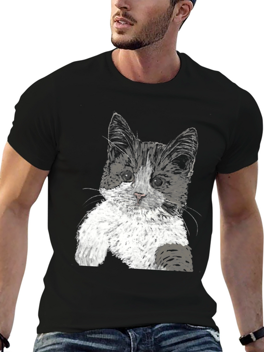 Cute Kitten Graphic Tee - Black Cotton T-Shirt