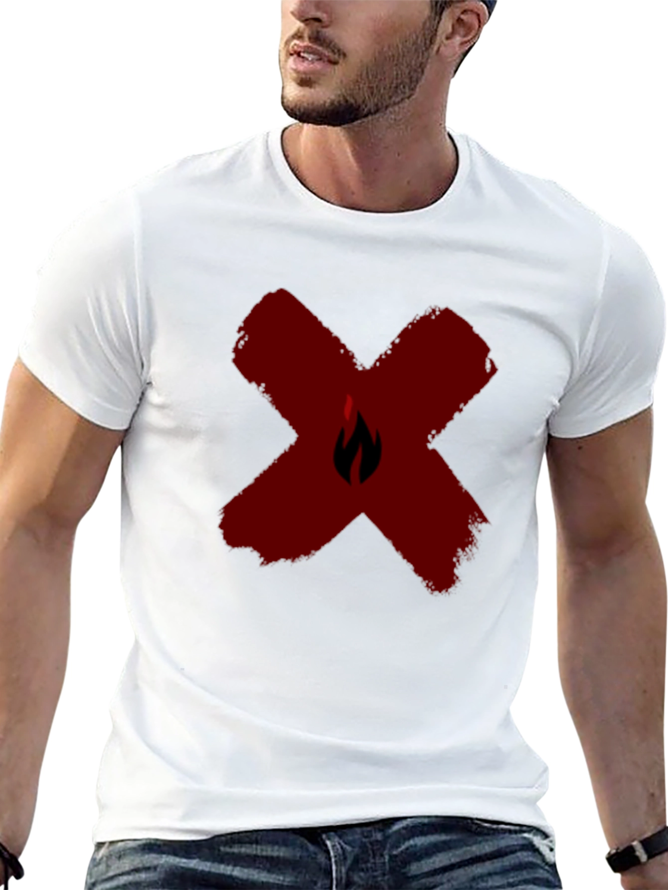 Red X Flame Graphic Black T-Shirt