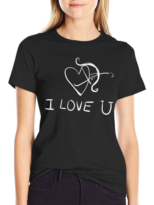 I Love U Heart Arrow Black Graphic Tee