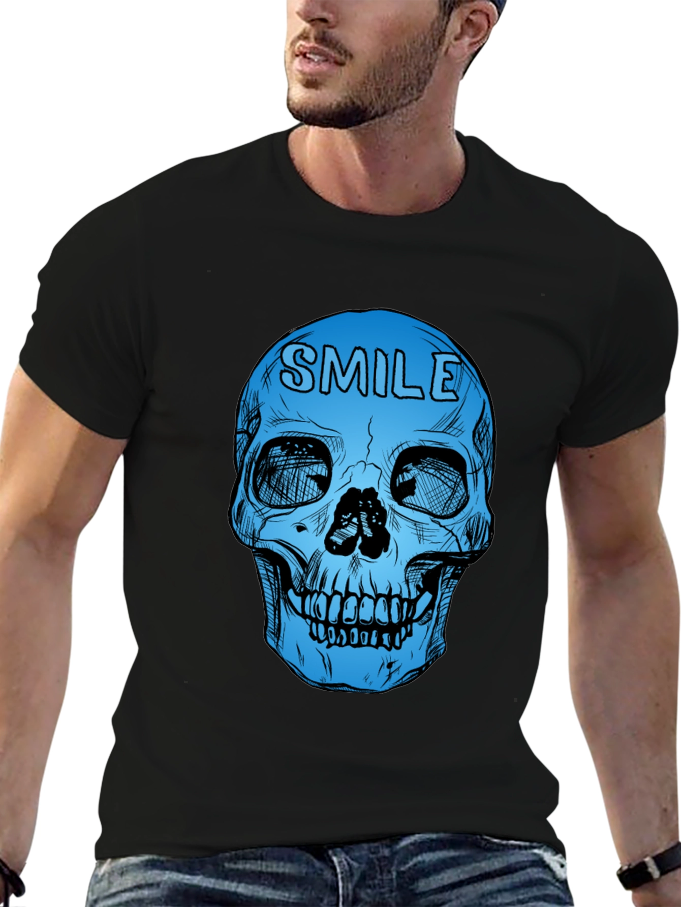 Smile Skull Graphic T-Shirt - Black