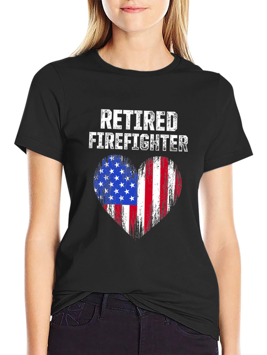Retired Firefighter American Flag Heart T-Shirt