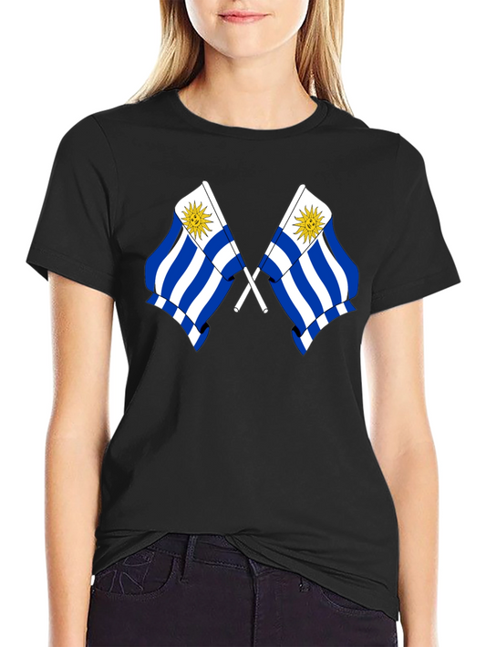 Uruguay Flag Graphic Tee - Black Cotton T-Shirt