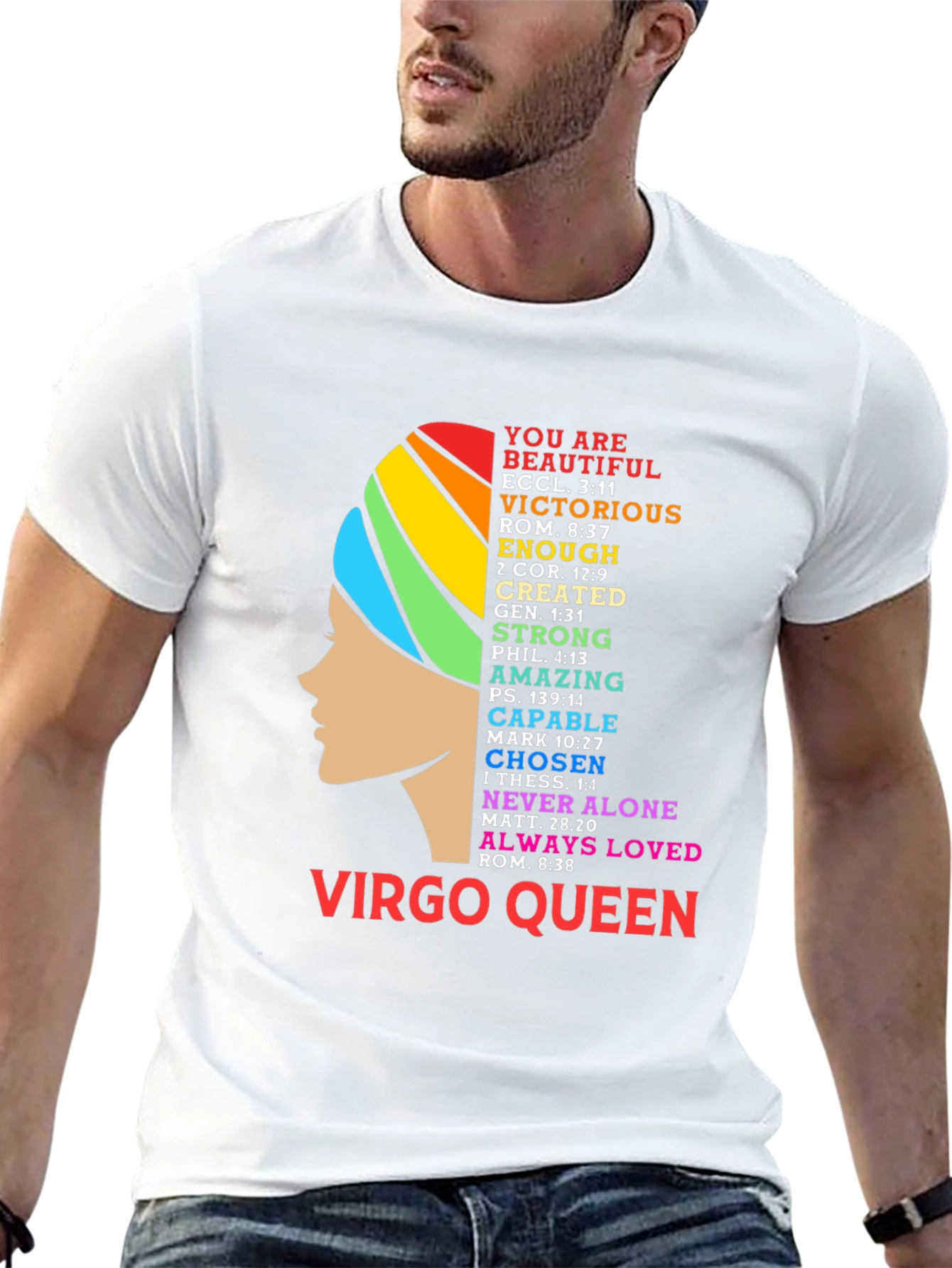 Virgo Queen Black T-Shirt with Rainbow Design