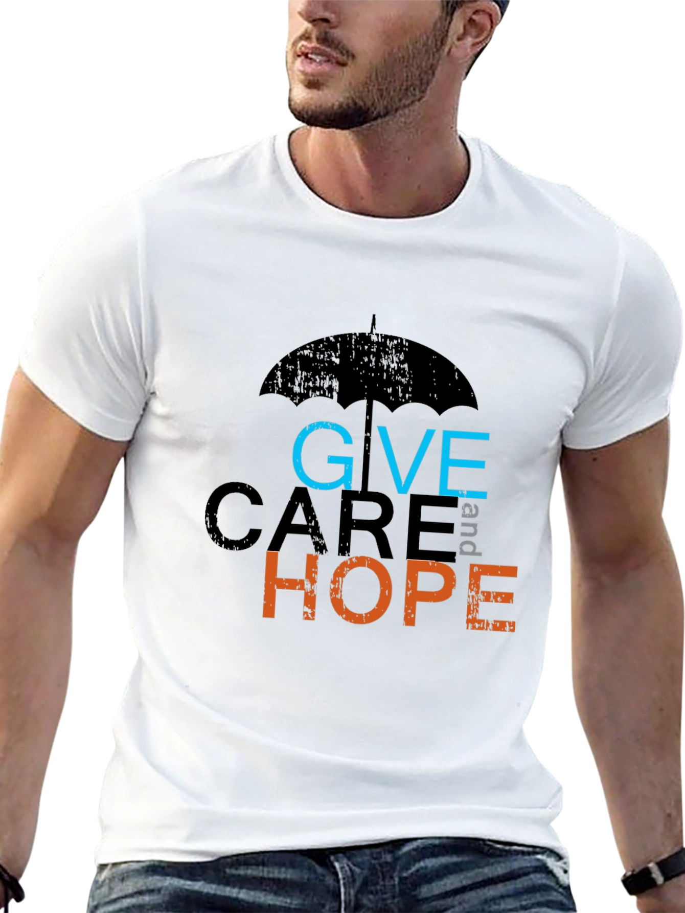 Give Care and Hope Black Graphic T-Shirt