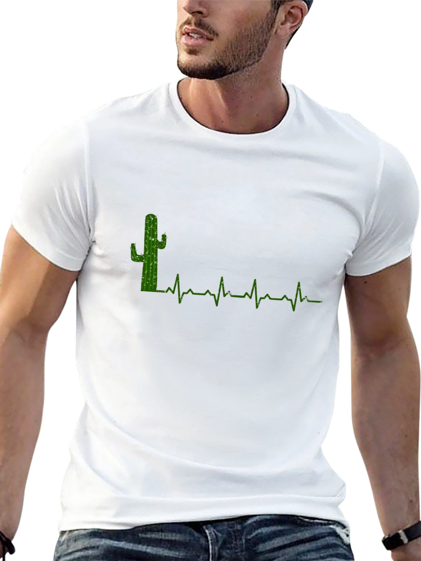 Cactus Heartbeat Graphic Tee - Black Cotton T-Shirt