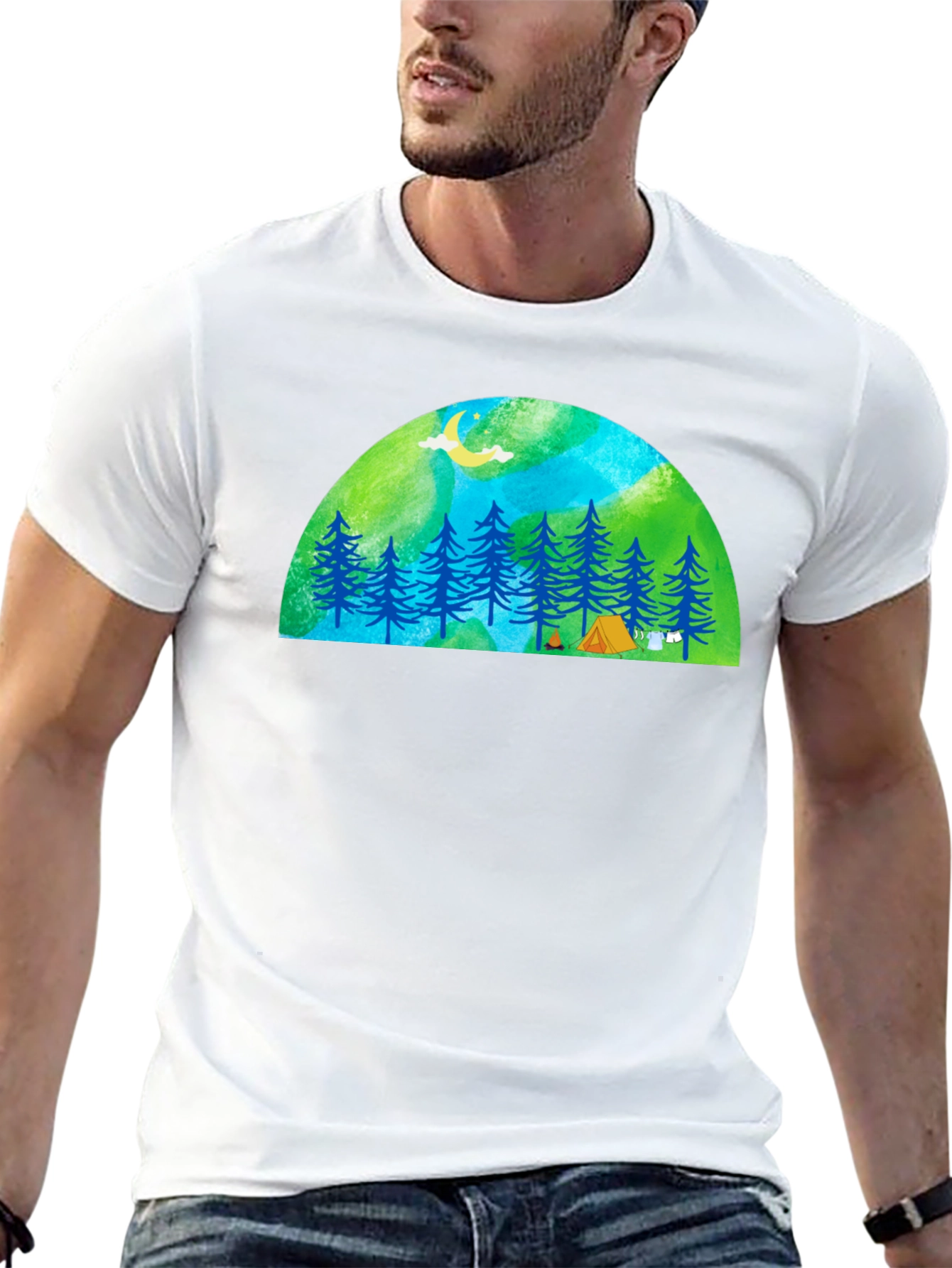 Camping Scene Graphic Tee - Black
