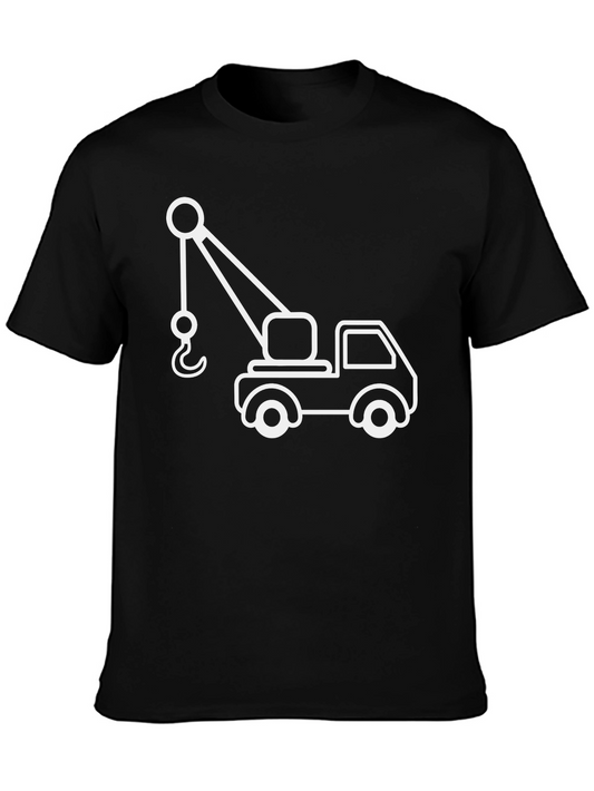 Crane Truck Graphic Tee - Black Cotton T-Shirt