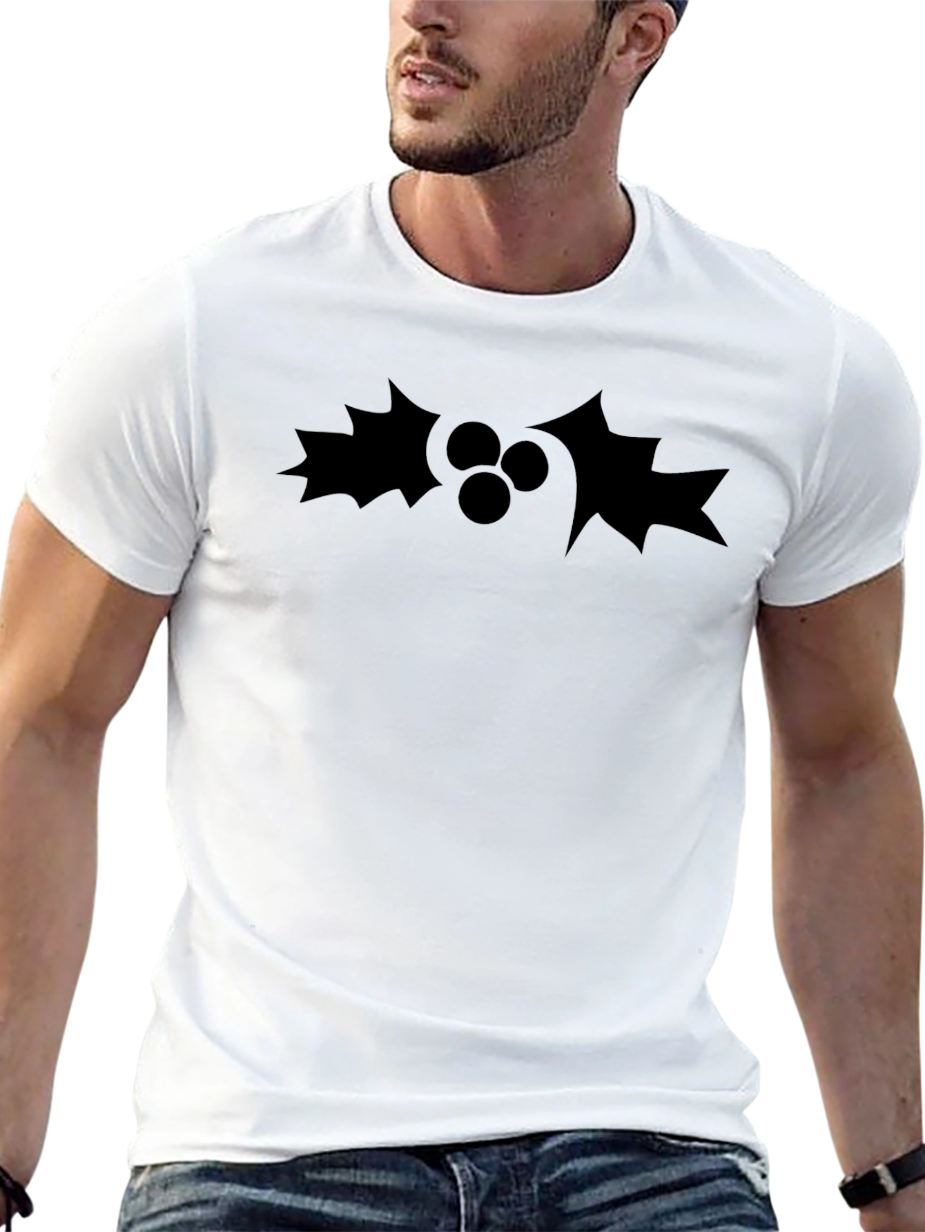 Festive Holly Graphic Black T-Shirt