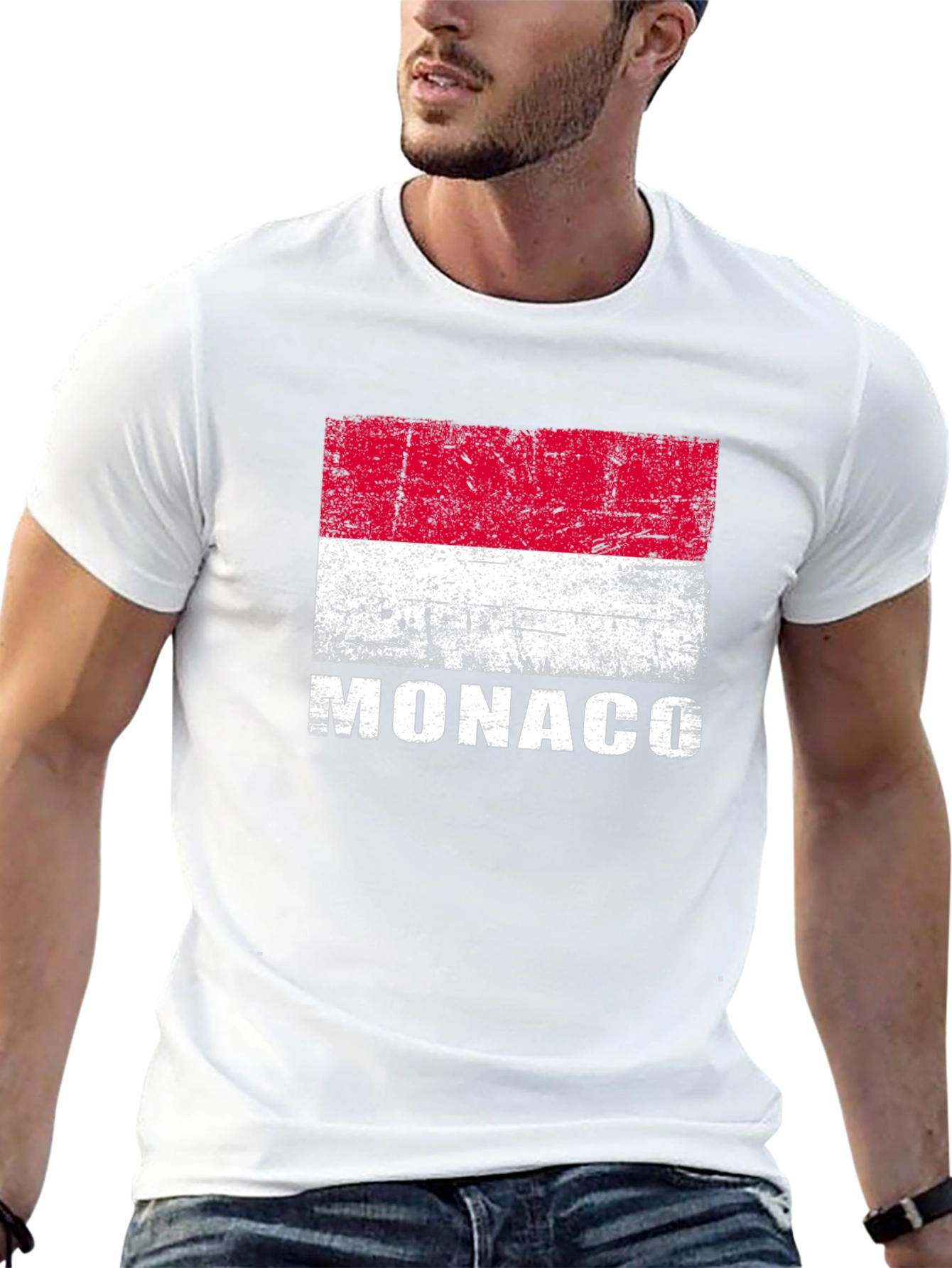 Monaco Flag Distressed Graphic T-Shirt - Black
