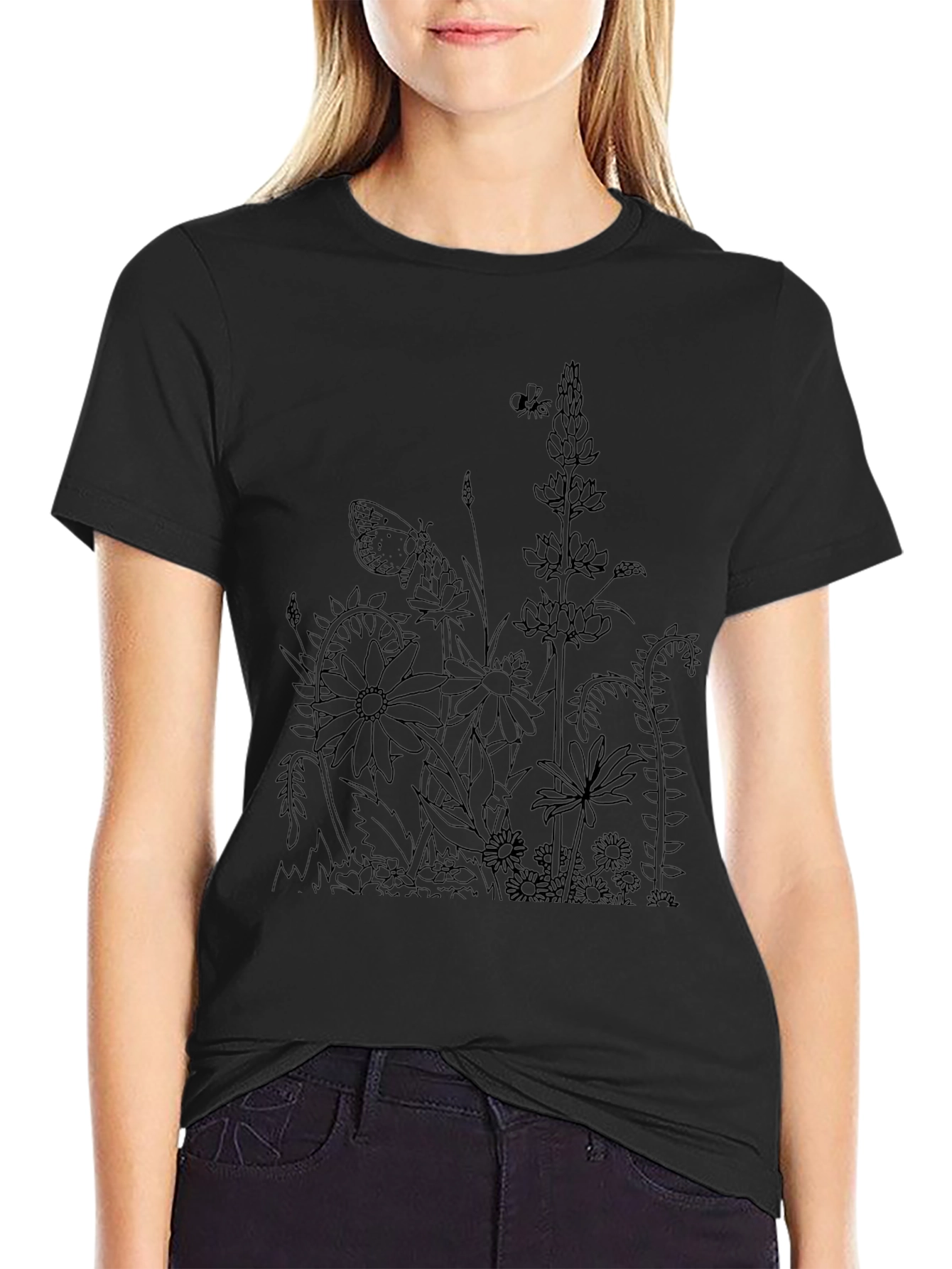 Floral Print Black T-Shirt