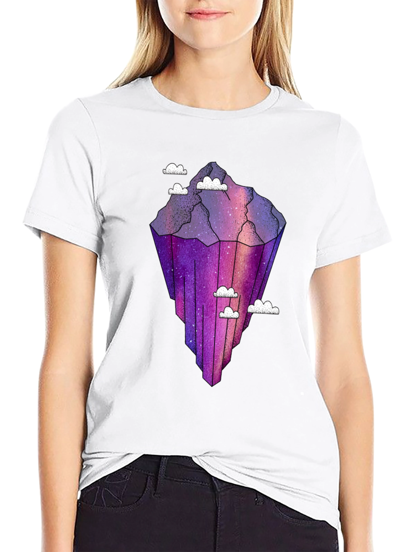Cosmic Mountain Graphic Tee - Trendy Black T-Shirt