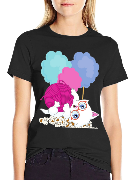 Funny Cat Yarn Cotton Candy Graphic T-Shirt