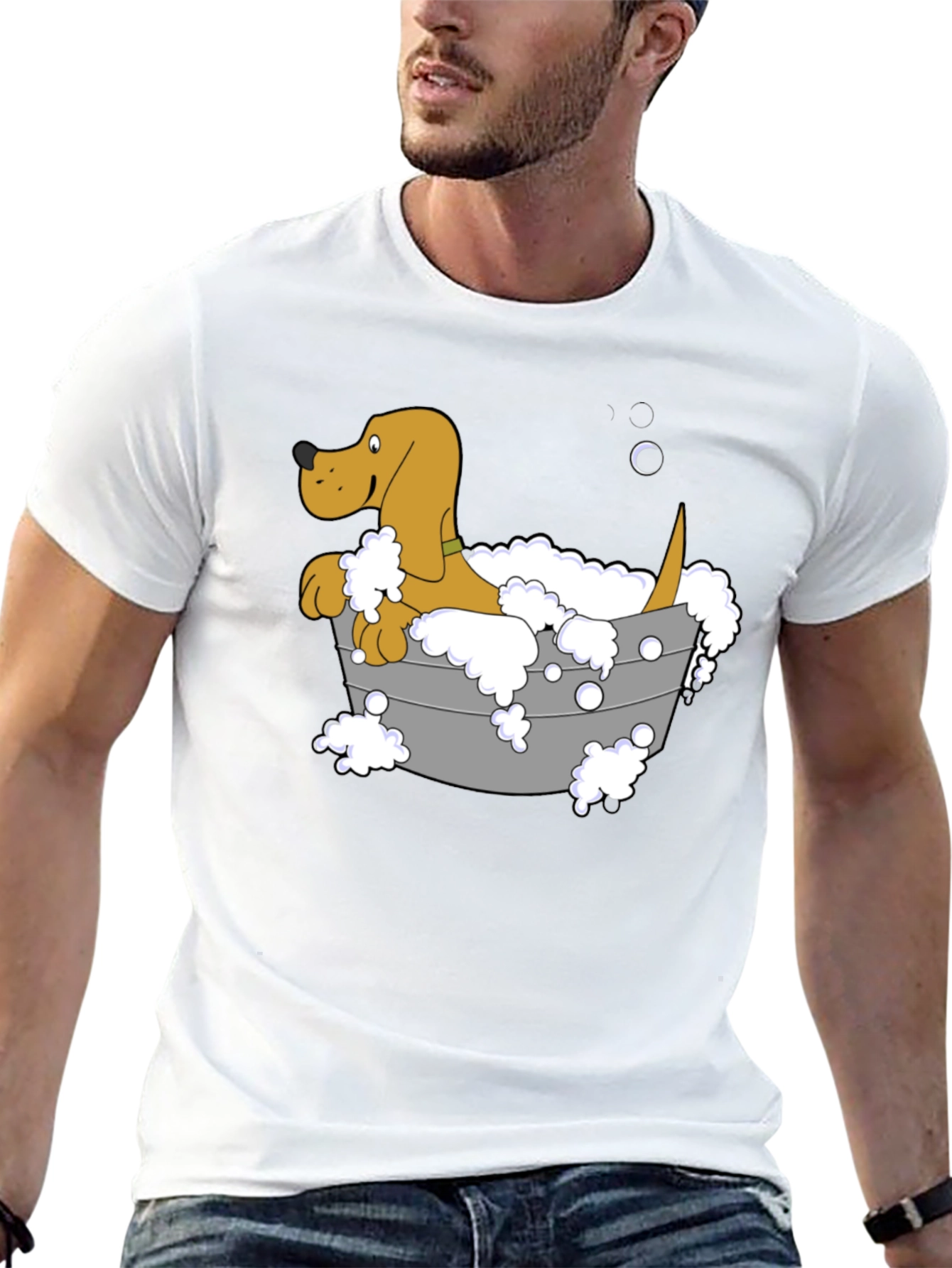 Dog in Tub Graphic Tee - Unisex Black T-Shirt
