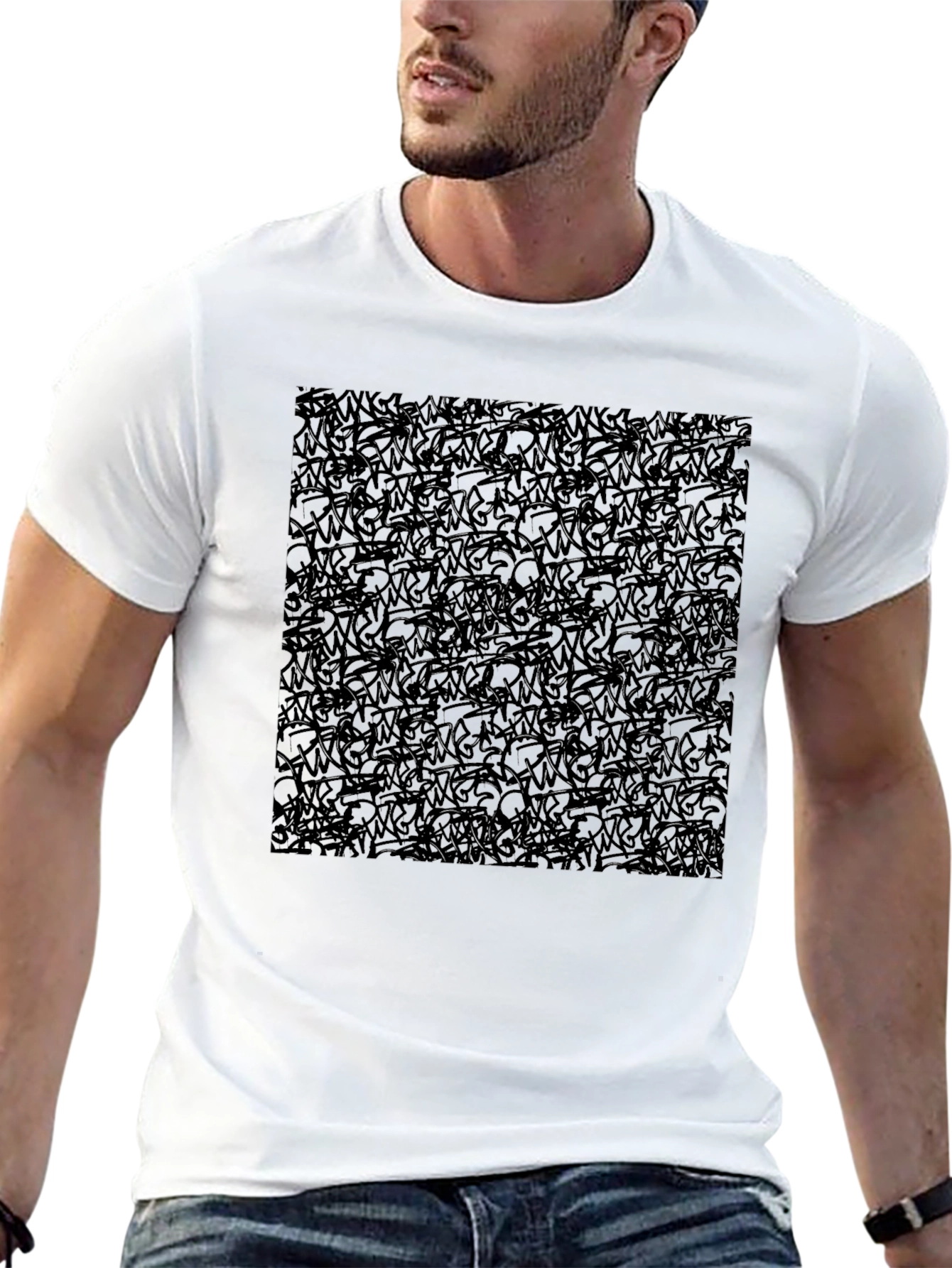 Abstract Graffiti Graphic Print Mens Black Tee
